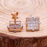 Sqaure Natural Diamond 18k Rose Gold Stud Earring