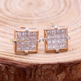 Sqaure Natural Diamond 18k Rose Gold Stud Earring