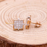 Sqaure Natural Diamond 18k Rose Gold Stud Earring