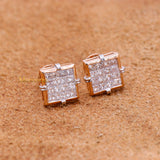 Sqaure Natural Diamond 18k Rose Gold Stud Earring