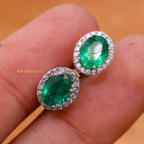 Natural Emerald Gemstone With Diamond 18k Yellow Gold Stud Earring