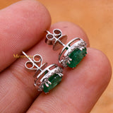 Natural Emerald Gemstone With Diamond 18k Yellow Gold Stud Earring