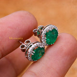 Natural Emerald Gemstone With Diamond 18k Yellow Gold Stud Earring