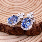 Natural Blue Sapphire Gemstone & Diamond 18k White Gold Stud Earring