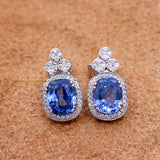 Natural Blue Sapphire Gemstone & Diamond 18k White Gold Stud Earring