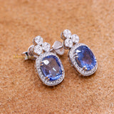 Natural Blue Sapphire Gemstone & Diamond 18k White Gold Stud Earring