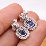 Natural Blue Sapphire Gemstone & Diamond 18k White Gold Stud Earring