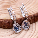 Natural Blue Sapphire Gemstone & Diamond 18k White Gold Earring