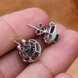 Natural Emerald Gemstone With Diamond 18k White Gold Stud Earring