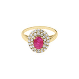 Handmade Natural Ruby Gemstone With Diamond 14k White Gold Designer Oval Shaped Ring