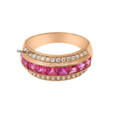 Luxury Diamond and Natural Ruby Gemstone 14k Yellow Gold Ring