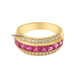 Luxury Diamond and Natural Ruby Gemstone 14k Yellow Gold Ring