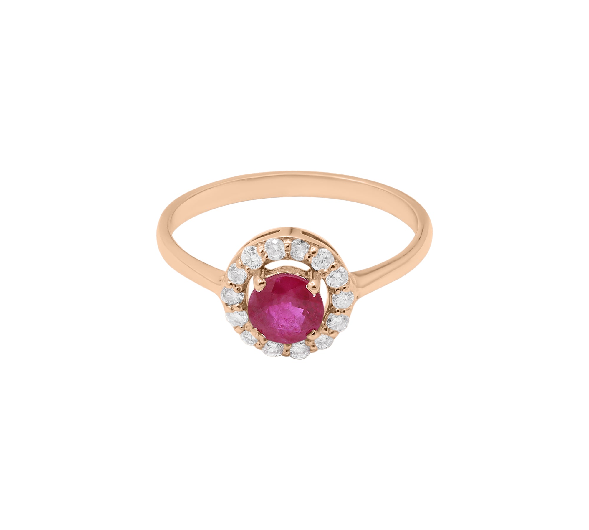 Natural Ruby Round Shaped Gemstone and Diamond 14k White Gold Unique Ring For Womens