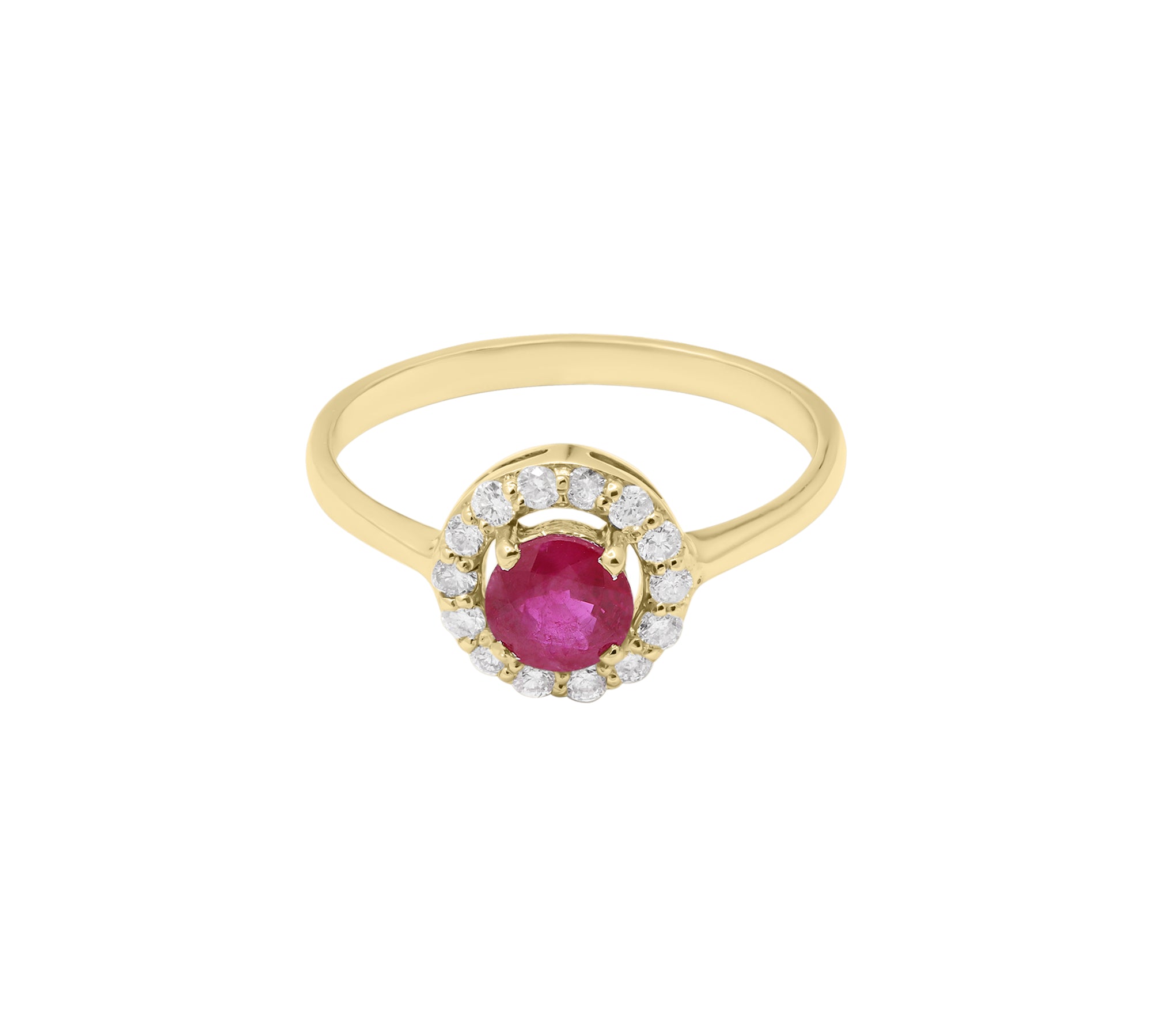 Natural Ruby Round Shaped Gemstone and Diamond 14k White Gold Unique Ring For Womens