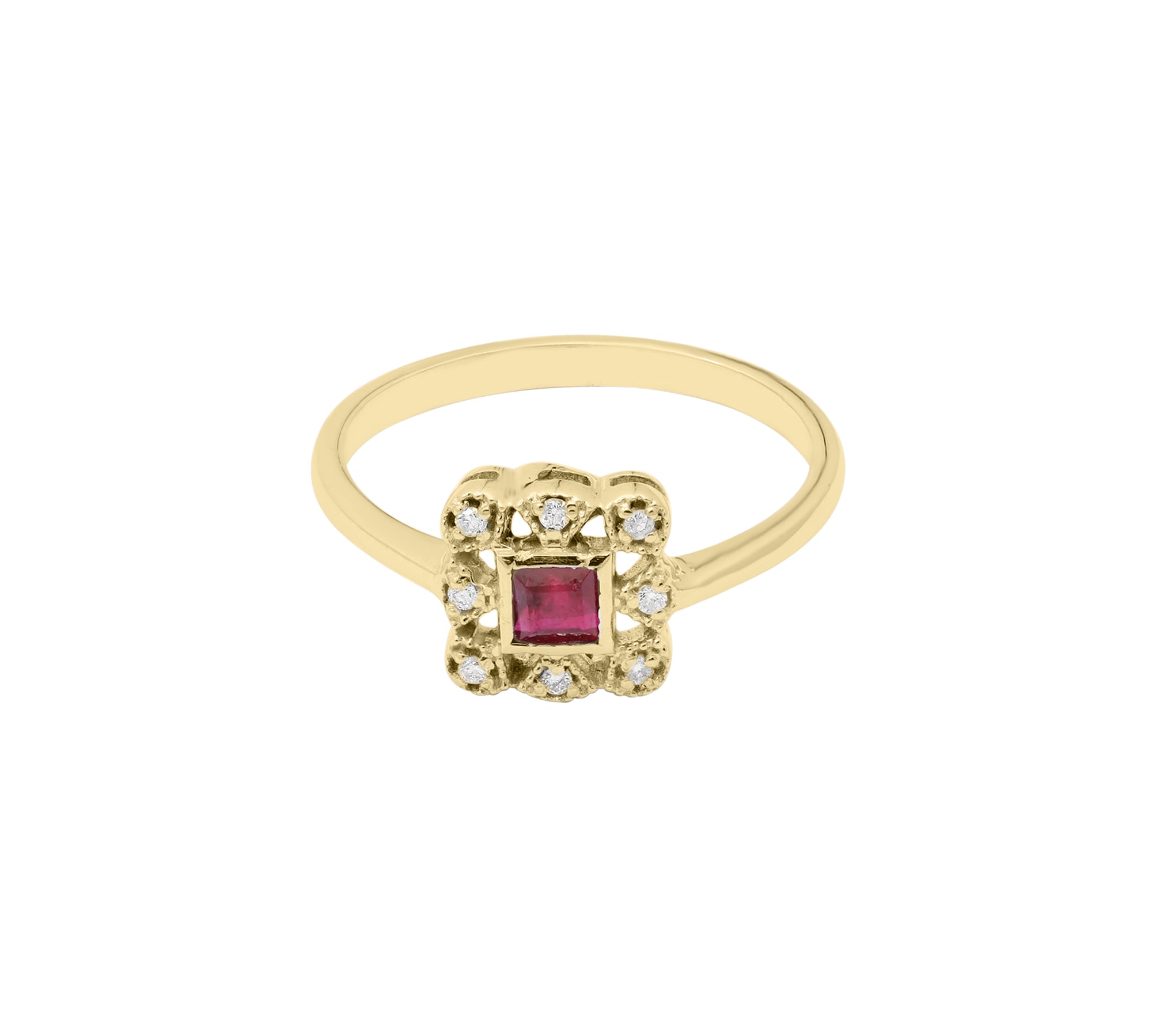 Precious Square Cut Ruby Gemstone and Diamond 14k White Gold Ring For Her