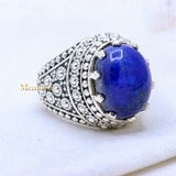 Natural Lapis Lazuli Oval Shaped Gemstone 925 Sterling Silver Meditation & Healing Ring