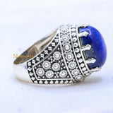 Natural Lapis Lazuli Oval Shaped Gemstone 925 Sterling Silver Meditation & Healing Ring