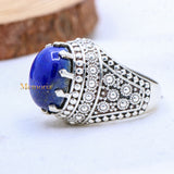 Natural Lapis Lazuli Oval Shaped Gemstone 925 Sterling Silver Meditation & Healing Ring