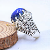 Natural Lapis Lazuli Oval Shaped Gemstone 925 Sterling Silver Meditation & Healing Ring