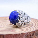 Natural Lapis Lazuli Oval Shaped Gemstone 925 Sterling Silver Meditation & Healing Ring