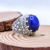 Natural Lapis Lazuli Oval Shaped Gemstone 925 Sterling Silver Meditation & Healing Ring