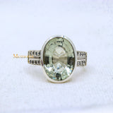 Natural Green Amethyst & Cubic Zircon 925 Silver Healing Ring