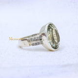 Natural Green Amethyst & Cubic Zircon 925 Silver Healing Ring