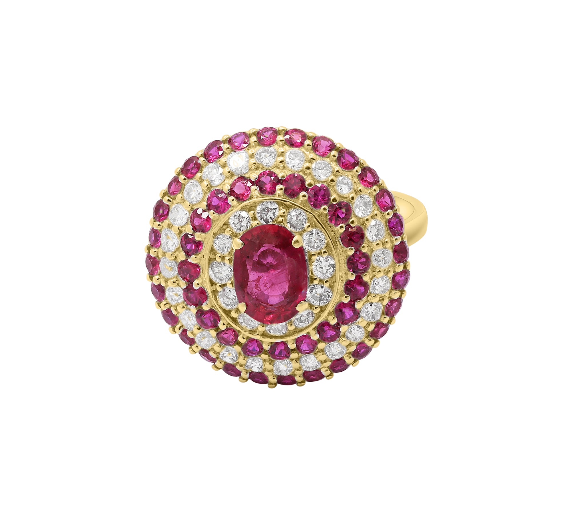 Precious Solid 18k White Gold Natural Ruby Gemstone With Diamond Floral Ring For Her