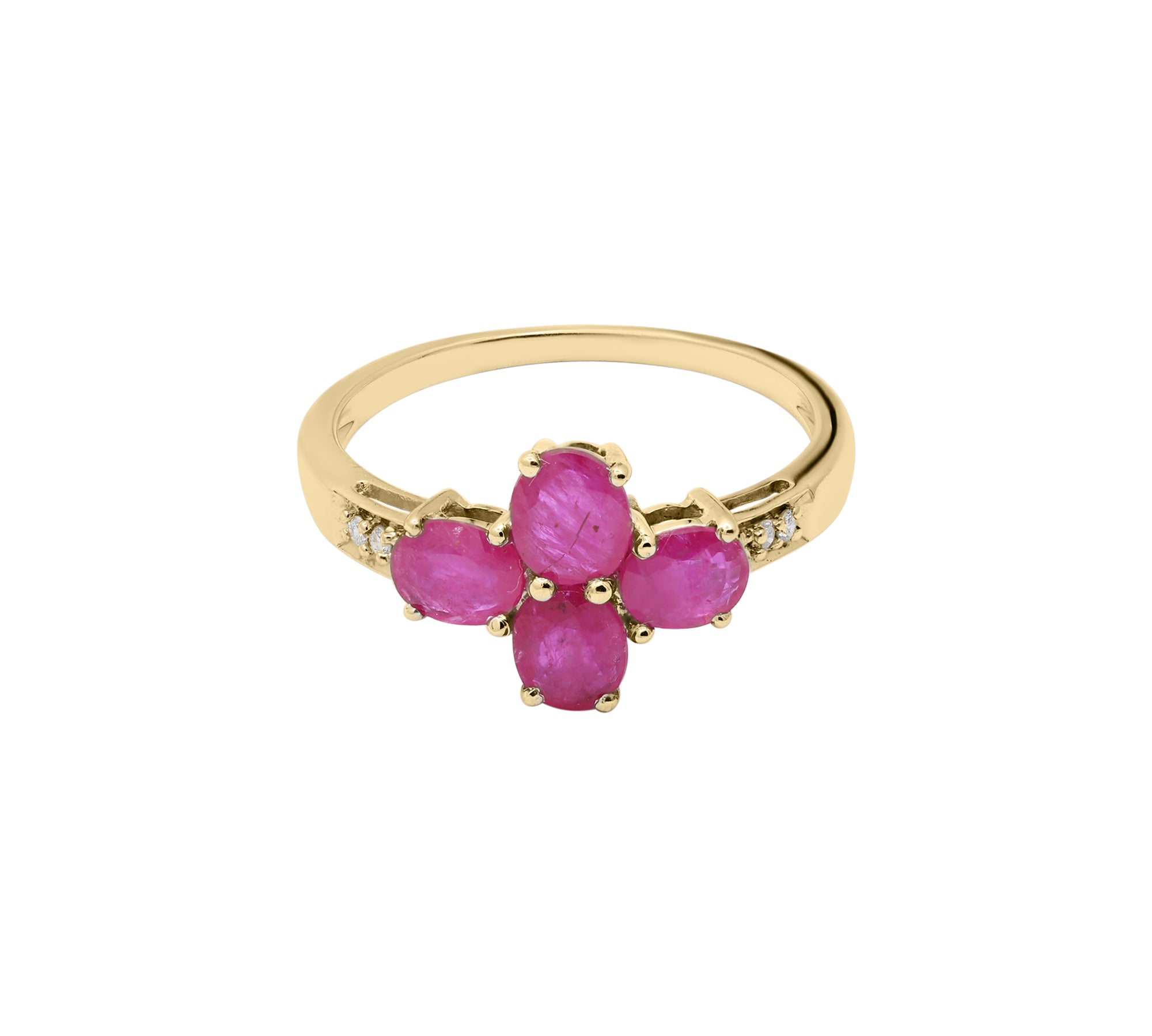 Natural Oval Cut Ruby and Diamond Floral Ring 14k White Gold Ring For Womens