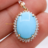 Natural Turquoise Gemstone With Diamond Pendant 14k Yellow Gold