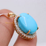 Natural Turquoise Gemstone With Diamond Pendant 14k Yellow Gold