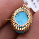 Natural Turquoise Gemstone With Diamond Pendant 14k Yellow Gold