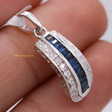 Natural Blue Sapphire Gemstone With Diamond Pendant 14k White Gold