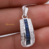 Natural Blue Sapphire Gemstone With Diamond Pendant 14k White Gold