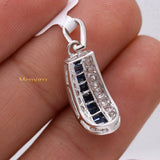 Natural Blue Sapphire Gemstone With Diamond Pendant 14k White Gold