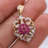 Natural Ruby Gemstone With Diamond Designer Pendant 14k Yellow Gold