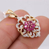 Natural Ruby Gemstone With Diamond Designer Pendant 14k Yellow Gold