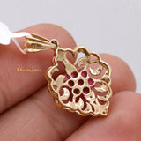 Natural Ruby Gemstone With Diamond Designer Pendant 14k Yellow Gold