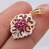 Natural Ruby Gemstone With Diamond Designer Pendant 14k Yellow Gold