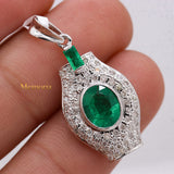 Natural Emerald Gemstone With Diamond Designer Pendant 18k White Gold