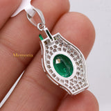 Natural Emerald Gemstone With Diamond Designer Pendant 18k White Gold