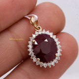 Natural Ruby Gemstone With Diamond Designer Pendant 14k Yellow Gold