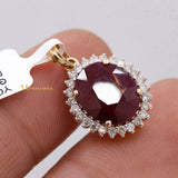 Natural Ruby Gemstone With Diamond Designer Pendant 14k Yellow Gold