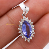 Natural Tanzanite Gemstone With Diamond Designer Pendant 18k White Gold