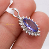 Natural Tanzanite Gemstone With Diamond Designer Pendant 18k White Gold