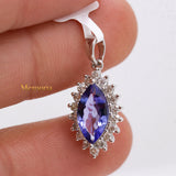 Natural Tanzanite Gemstone With Diamond Designer Pendant 18k White Gold