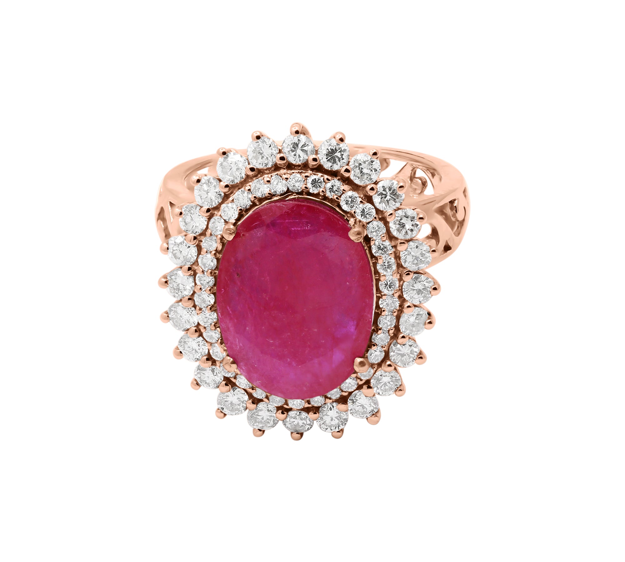 Gorgeous Natural Oval Shaped Ruby Gemstone and Diamond Ring In 14k White Gold