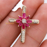 The Cross Ruby Gemstone With Diamond Pendant 14k Yellow Gold