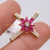 The Cross Ruby Gemstone With Diamond Pendant 14k Yellow Gold