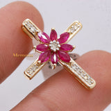 The Cross Ruby Gemstone With Diamond Pendant 14k Yellow Gold